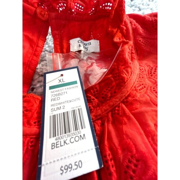 Crown & Ivy Womens Dress Orange Eyelet Lace Lined Cap Sleeves Ruffle Size XL NWT - Picture 3 of 7